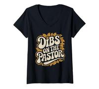 Women's Dibs On The Pastor Floral Wife Christian Scripture Bible V-Neck T-Shirt