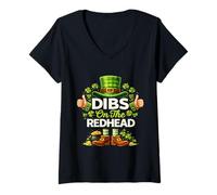 Women's Dibs On The Redhead Funny St Patrick's Day Irish Leprechaun V-Neck T-Shirt