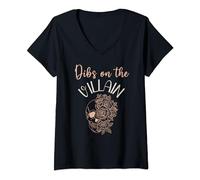 Womens Dibs On The Villain Dark Romance Fantasy Women Smutty Merch V-Neck T-Shirt