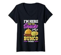 Womens Dice Game Night I'm Here For The Snacks And The Bunco Chaos V-Neck T-Shirt