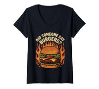 Womens Did Someone Say Burgers Flaming Delight V-Neck T-Shirt