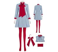 Women's Die With Smile Cosplay Costume Gaga Blue Dress Uniform Suit Halloween Outfit Dress Stockings Set (Blue, XL)