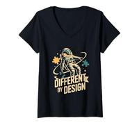 Women's Different By Design Space Astronaut Autism Awareness V-Neck T-Shirt