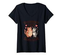 Women's Different Cats Same Love Cute Feline Hugging Design V-Neck T-Shirt