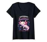 Women's Different is My Superpower Axolotl Inspirational V-Neck T-Shirt
