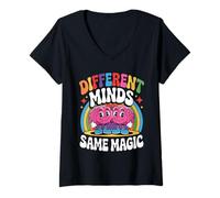 Womens Different Minds Same Magic Neurodiversity Awareness Retro V-Neck T-Shirt