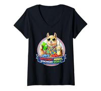 Women's Different Minds Stronger World, Llama with Milkshake, ADHD V-Neck T-Shirt