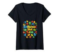 Women's Different Not Less | Autism Awareness Colorful Puzzle V-Neck T-Shirt