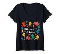 Women's Different Not Less Positive Affirmation Puzzle Piece Design V-Neck T-Shirt
