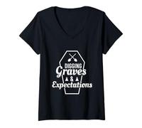 Womens Digging Graves and Expectations Cemetery Graphic Coffin Tee V-Neck T-Shirt