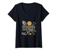 Womens Digging History Relic Hunter Metal Detector V-Neck T-Shirt