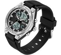Women's Digital Watch with Silicone Strap 50 m Waterproof Digital Watch for Girls Boys Analogue Digital Sports Watch with Alarm Date LED Children's Watch Electronic, Black silver, Strap.
