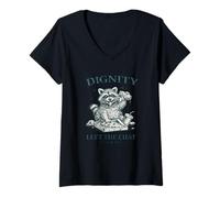 Women's Dignity Left The Chat Funny Raccoon Graphic V-Neck T-Shirt