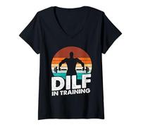 Women's DILF in Training Workout Weight Training Gym Dad Fathers Day V-Neck T-Shirt