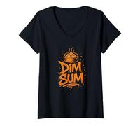 Womens Dim Sum Graffiti Lettering V-Neck T-Shirt
