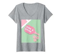 Women's Dinks & Drinks Pickleball Paddle Pastel Pink Green V-Neck T-Shirt