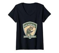 Womens Dino Patrol Unit Extinct But Deadly Warrior Art V-Neck T-Shirt