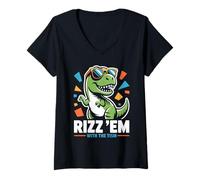 Womens Dino Rizzing with The Tism Autism Awareness Walk V-Neck T-Shirt
