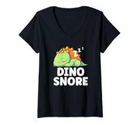 Womens Dino Snore Funny Pun Sleeping Tired Napping Dinosaur Nap V-Neck T-Shirt
