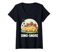 Women's Dino Snore Funny Sleeping Dinosaur Cute Pun V-Neck T-Shirt