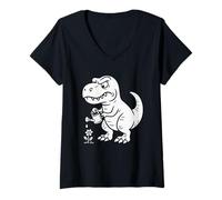 Women's Dino Watering Flower Humorous T Rex Garden V-Neck T-Shirt