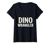 Womens Dino Wrangler Easy Costume Dad Mom Halloween V-Neck T-Shirt