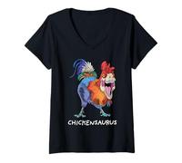 Womens Dinosaur Chicken Shirt Chickensaurus Rex Funny Dino Rooster V-Neck T-Shirt