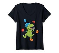 Women's Dinosaur Climbing Wall Rock Climber Boulder Bouldering V-Neck T-Shirt