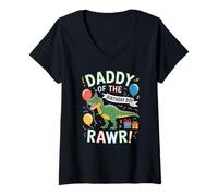 Womens Dinosaur Dad Rawr Celebration Matching Family Humor V-Neck T-Shirt