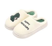 Womens Dinosaur Embroidered Slippers, Womens Dinosaur Enclosed Toe Slippers, Cute Fashion Sliders Comfortable Versatile Home Shoes Warmth Fleece Lined Sliders Breathable Thick Sole House Shoes