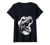 Women's Dinosaur Graphic Archaeology Motif Print Art V-Neck T-Shirt