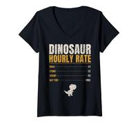 Women's Dinosaur Hourly Rate Funny Kids Roar Stomp Chomp Dino V-Neck T-Shirt