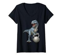 Womens Dinosaur Kettle bell Swing T-Rex Workout Gym Trainer Fitness V-Neck T-Shirt