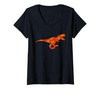 Women's Dinosaur Pumpkin Head Jack O Lantern Halloween V-Neck T-Shirt
