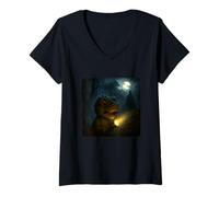 Womens Dinosaur Scary Horror Night Flashlight Halloween Ghost V-Neck T-Shirt