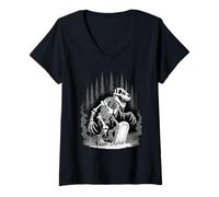 Womens Dinosaur Skeleton in Haunted Forest Fantasy Horror Halloween V-Neck T-Shirt
