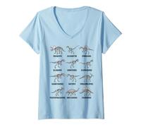 Women's Dinosaur Skeleton Types Paleontology Fossil Anatomy Chart V-Neck T-Shirt