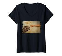 Women's Dinosaur T-Rex Evolution Creationism God Darwin V-Neck T-Shirt