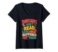 Women's Dinosaurs Didn't Read Funny Dinosaur Book Reading Library V-Neck T-Shirt