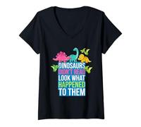 Women's Dinosaurs Didnt Read Look What Happened to Them Teacher V-Neck T-Shirt