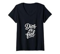 Women's Dios ES fiel Funny Saying Cursive Script Believing V-Neck T-Shirt