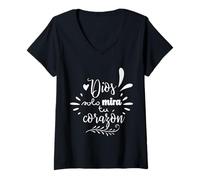 Womens Dios Mira Tu Corazon, Believer Faith God Cross Quotes V-Neck T-Shirt