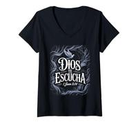 Womens Dios Te Escucha - 1 Juan 5:14 Spanish Bible Verse Christian V-Neck T-Shirt