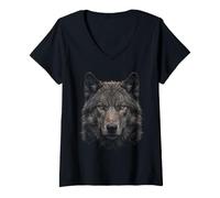 Women's Dire Wolf Face Moonlight Forest Wildlife Nature Dire Wolf V-Neck T-Shirt