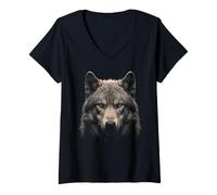 Women's Dire Wolf Face Moonlight Forest Wildlife Nature Dire Wolf V-Neck T-Shirt