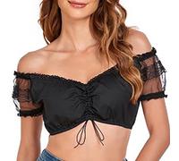Women's Dirndl Blouse Black Dirndl Blouse Off Shoulder Costume Blouse Lace Short Sleeve Simple Costume Blouses Elegant Dirndl Blouses Costume Lace Blouse Bavarian Outfit Costume Fashion for