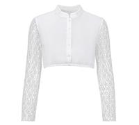 Women's Dirndl Blouse Lace 100% Cotton Dirndl Blouse High Closed Dirndl Blouse Long Sleeve Dirndl Costume Blouse Women's Oktoberfest White (32-46), White, 10