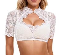 Women's Dirndl Blouse, Lace Dirndl Blouse, Oktoberfest Outfit, Costume Blouse, Lace, Standing Dirndl Blouse with Special Cut-Outs on the Chest, Wedding Blouse Bavarian, L White, S