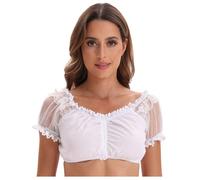 Women's Dirndl Blouse, Lace Dirndl Blouse, Oktoberfest Outfit, Costume Blouse, Lace, Standing Dirndl Blouse with Special Cut-Outs on the Chest, Wedding Blouse Bavarian, White, XL