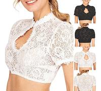 Women's Dirndl Blouse Lace Dirndl Blouse V Neck Costume Blouse for Buttons White/Black Simple Costume Blouses Elegant Dirndl Blouses Costume Lace Blouse Bavarian Outfit Costume Fashion for Oktoberfest